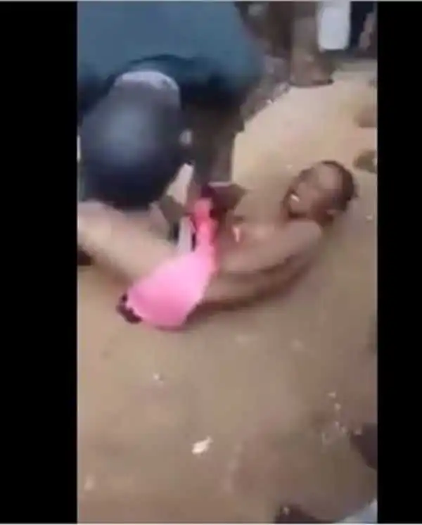 Young Girl Stripped Stark N*ked And Paraded In Public For Trying To Kidnap A Child In Osun (Photos)